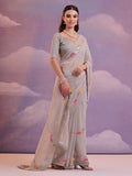 Grey Pure Georgette Festive Saree With Blouse Piece