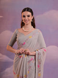 Grey Pure Georgette Festive Saree With Blouse Piece