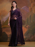 Burgundy Pure Georgette Party Wear Saree With Blouse Piece