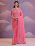 Pink Pure Georgette Festive Saree With Blouse Piece