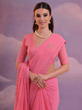 Pink Pure Georgette Festive Saree With Blouse Piece