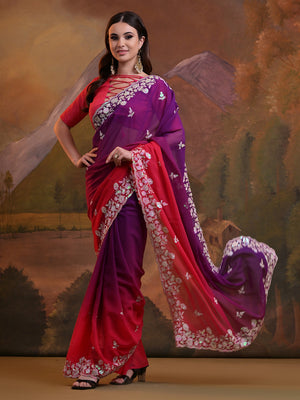 Ombre Pure Georgette Festive Saree With Blouse Piece