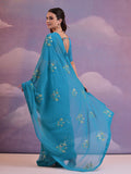 Blue Pure Georgette Festive Saree With Blouse Piece