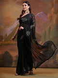 Black Pure Georgette Party Wear Saree With Blouse Piece