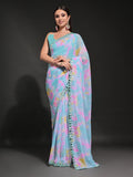 Blue Pure Georgette Party Wear Saree With Blouse Piece