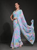 Blue Pure Georgette Party Wear Saree With Blouse Piece