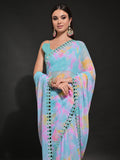 Blue Pure Georgette Party Wear Saree With Blouse Piece