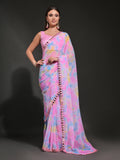 Pink Pure Georgette Party Wear Saree With Blouse Piece