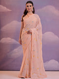 Peach Pure Georgette Party Wear Saree With Blouse Piece