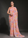 Peach Pure Georgette Party Wear Saree With Blouse Piece