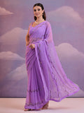 Lavender Pure Georgette Party Wear Saree With Blouse Piece