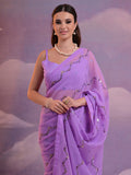 Lavender Pure Georgette Party Wear Saree With Blouse Piece