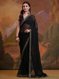 Black Pure Georgette Party Wear Saree With Blouse Piece