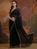 Black Pure Georgette Party Wear Saree With Blouse Piece