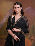 Black Pure Georgette Party Wear Saree With Blouse Piece