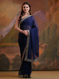 Navy Blue Pure Georgette Party Wear Saree With Blouse Piece