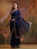 Navy Blue Pure Georgette Party Wear Saree With Blouse Piece