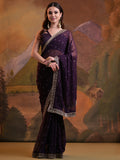 Purple Pure Georgette Party Wear Saree With Blouse Piece