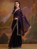 Purple Pure Georgette Party Wear Saree With Blouse Piece