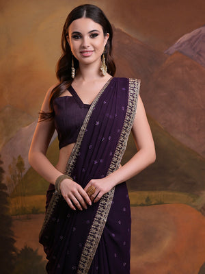 Purple Pure Georgette Party Wear Saree With Blouse Piece