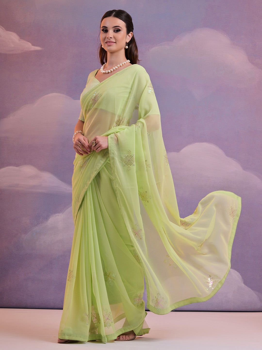 Buy Sea Green Pure Georgette Party Wear Saree With Blouse Piece online Karagiri