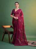 Maroon Pure Georgette Party Wear Saree With Blouse Piece