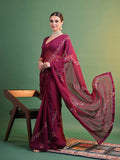 Maroon Pure Georgette Party Wear Saree With Blouse Piece