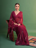 Maroon Pure Georgette Party Wear Saree With Blouse Piece