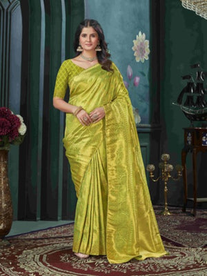 Yellow And Green Kanjivaram Saree