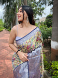 Navy Blue Tussar  Saree With Blouse Piece