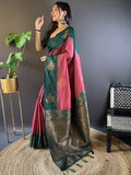 Mehandi And Maroon Soft Silk Saree With Blouse Piece