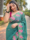 Sea Green Georgette Saree With Blouse Piece