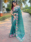 Sea Green Georgette Saree With Blouse Piece