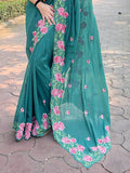 Sea Green Georgette Saree With Blouse Piece