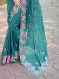 Sea Green Organza Silk Saree With Blouse Piece