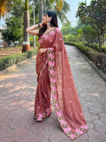 Brown Georgette Saree With Blouse Piece