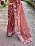 Brown Georgette Saree With Blouse Piece