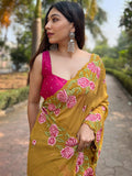 Mustard Georgette Saree With Blouse Piece