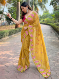 Mustard Organza Silk Saree With Blouse Piece