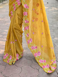 Mustard Organza Silk Saree With Blouse Piece