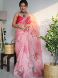 Pink Organza Saree With Blouse Piece