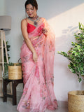 Pink Organza Saree With Blouse Piece