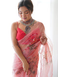 Pink Organza Saree With Blouse Piece