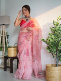 Pink Organza Saree With Blouse Piece