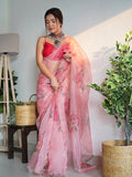 Pink Organza Saree With Blouse Piece