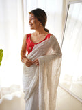 Off White Georgette Saree With Blouse Piece