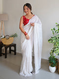 White Georgette Saree With Blouse Piece