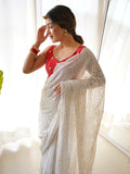 Off White Georgette Saree With Blouse Piece