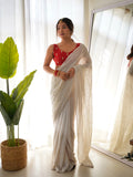 Off White Georgette Saree With Blouse Piece