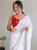 White Georgette Saree With Blouse Piece